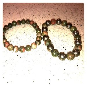 Pair of multicolored semiprecious stone bracelets
